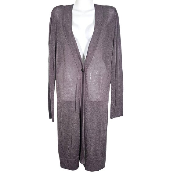 Soft Surroundings Sheer Long One Button Cardigan Lightweight Gray‎ Women's M - Picture 1 of 8